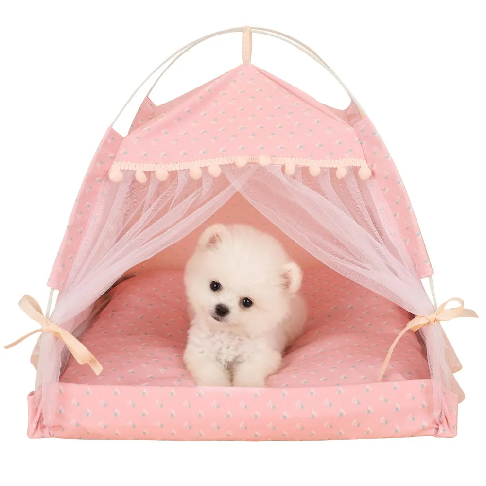 Floral Print Pet Tent Bed