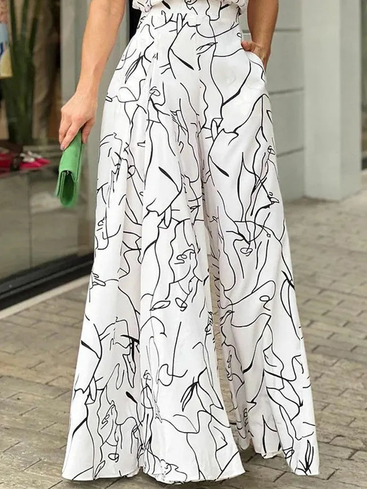 Elegant Waist Tie Print Jumpsuit