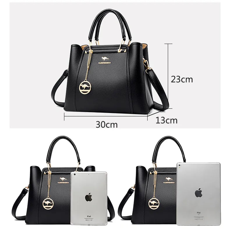 Luxury Leather 3-Layer Handbag